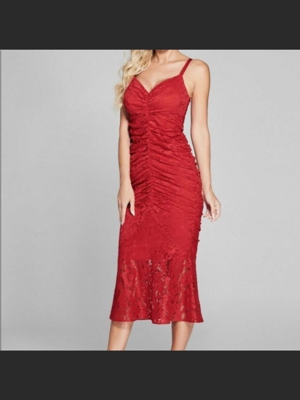 Marciano By Guess Red Lace Ruched Dress